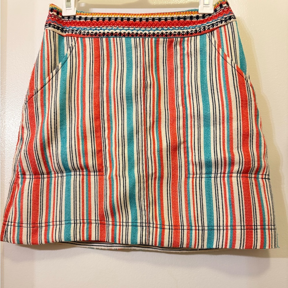 Anthropologie- Embroiled striped mini skirt Size4